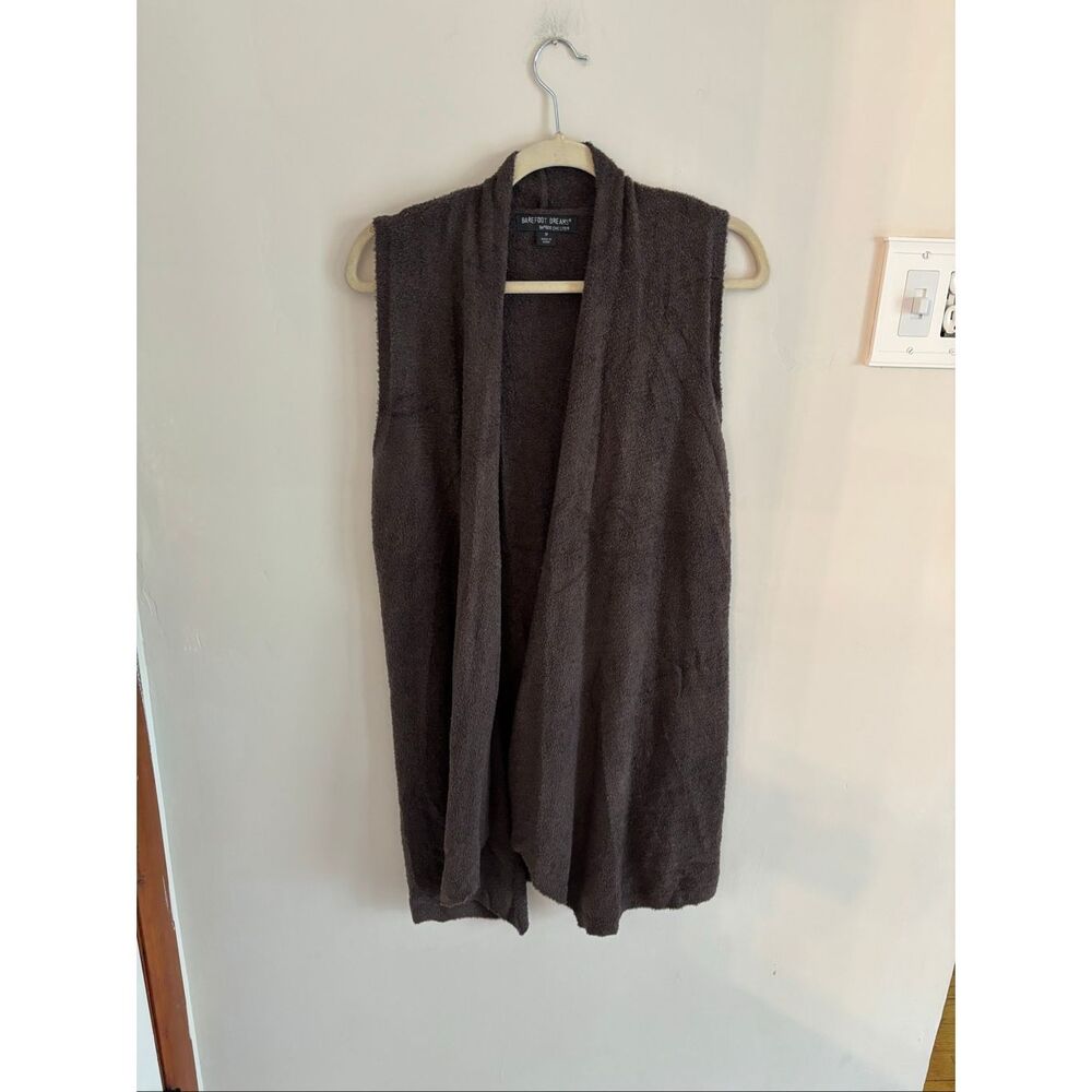 Barefoot Dreams Bamboo Chic Vest Cardigan Size M Brown Fuzzy Layering Style 422
